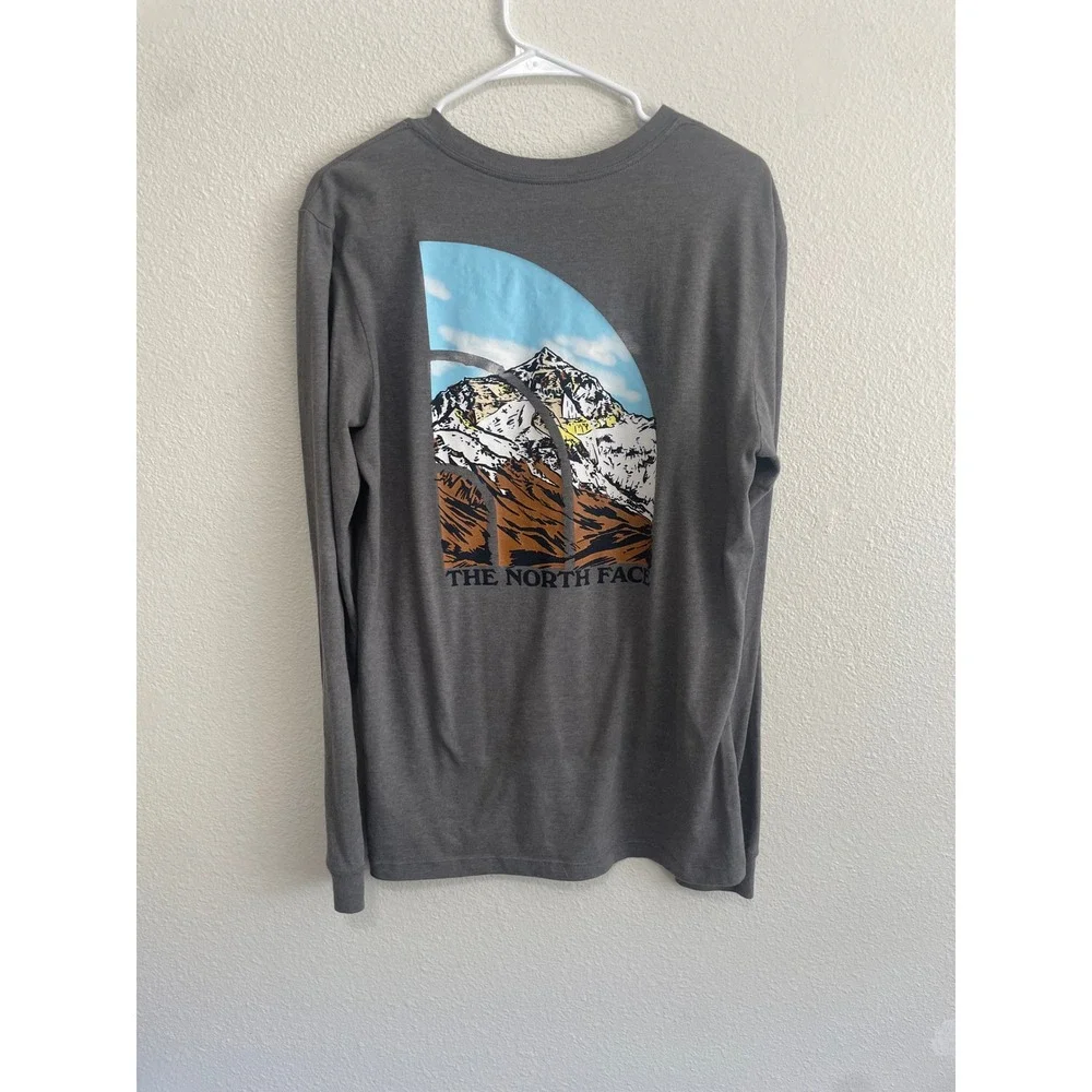 The North Face Long Sleeve Tee Mens Medium Gray Excellent Mountain Graphic Shirt